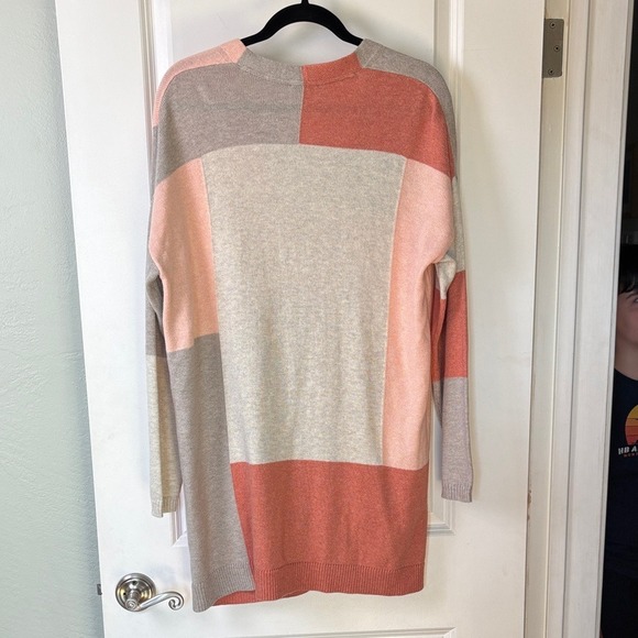Pure Jill Colorblock Open Cardigan Sweater Size M Coral Blush Taupe Cream - Picture 2 of 6